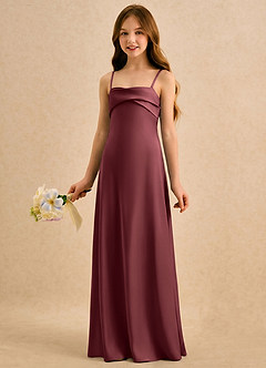 Azazie Mirabella Girls Formal Flower Girl Dresses Merlot Sheath Sweetheart Neckline Stretch Satin Dress image2