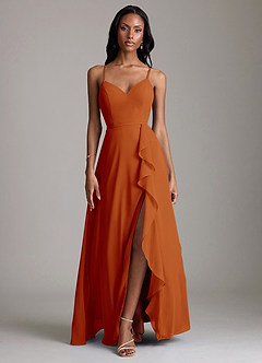 Azazie Naeem Bridesmaid Dresses Paprika A-Line V-Neck Ruffle Chiffon Dress image1