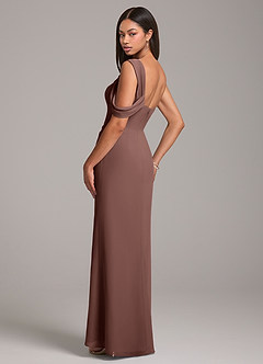 Azazie Wynter Bridesmaid Dresses Espresso Sheath Off the Shoulder Chiffon Dress image5