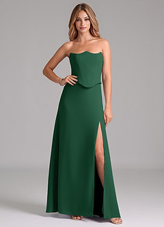 Azazie Jenilyn Bridesmaid Dresses Dark Green A-Line Strapless Chiffon Dress image1