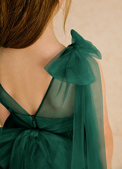 Azazie Dori Robe Demoiselle D'honneur Fillette Robe Trapèze en Tulle Rayé émeraude image8