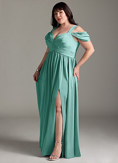 Azazie Lianne Brautjungfernkleider A-Linie Schulterfrei Stretch-Satin Kleid Aqua image5