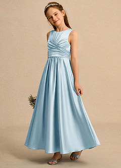 Azazie Ducky Girls Formal Flower Girl Dresses Sky Blue A-Line Pleated Stretch Satin Dress image3
