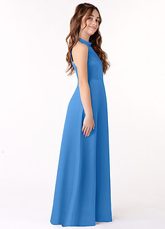 Azazie Laurel Junior Robe Trapèze en Mat Satiné Geai Bleu image2