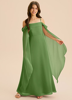 Azazie Moana Junior A-Linie Plissee Chiffon Kleid Basilikum image6