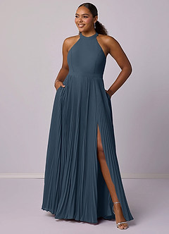 Barbie ♥ Azazie Robes de demoiselle d'honneur Robe Trapèze en Mousseline de soie Plissée Neptune image11