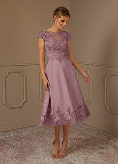 Azazie Terrano Mère de la mariée Robes Robe Trapèze en Dentelle Scoop Rose Poussiéreuse image1