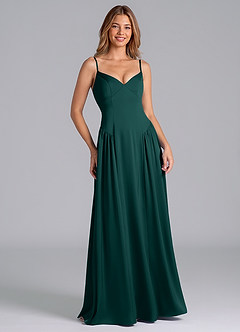 Azazie Kirby Bridesmaid Dresses Pine A-Line Stretch Satin Dress image3