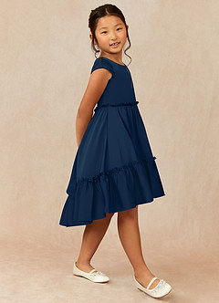 Azazie Lee Flower Girl Dresses Dark Navy A-Line Bow Stretch Satin Dress image3