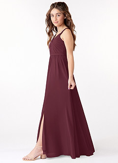 Azazie Evie Junior Abito A-Line in Chiffon Plissettato Cabernet image2