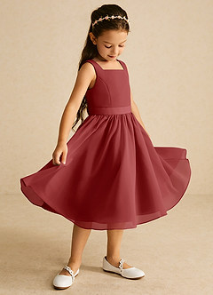 Azazie Ari Flower Girl Dresses Rust A-Line Sleeveless Chiffon Dress image1
