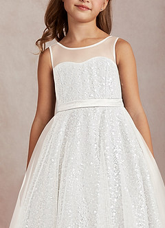 Azazie Siwa Flower Girl Dresses Ivory A-Line Beaded Tulle Dress image4