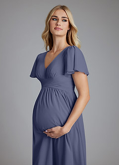 Azazie Verna Maternity Bridesmaid Dresses A-Line V-Neck Ruched Chiffon Floor-Length Dress image5