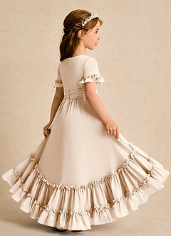 Azazie Kass Flower Girl Dresses White Alabaster A-Line Pleated Chiffon Dress image6