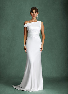 Azazie Ciara Wedding Dresses Diamond White Mermaid Off the Shoulder Stretch Satin Dress image1