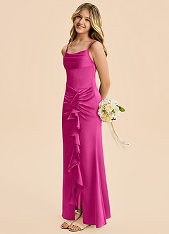 Azazie Rosalia Junior Robe Fourreau en Satin extensible Plissé Fuchsia image4