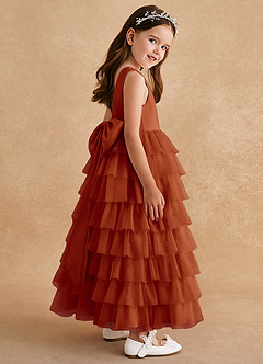 Azazie Twinkle Toes Flower Girl Dresses Paprika A-Line Bow Tulle Dress image5