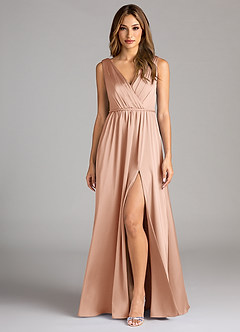 Azazie Tanicia Brautjungfernkleider A-Linie Plissee Stretch-Satin Kleid Roségold image1