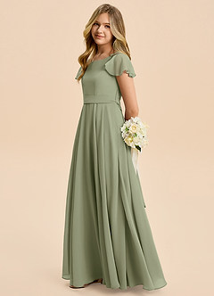 Azazie Cady Junior Pistachio A-Line Pleated Chiffon Dress image7