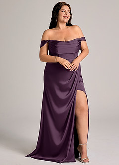 Azazie Johana Bridesmaid Dresses Plum Mermaid Off the Shoulder Stretch Satin Convertible Dress image4