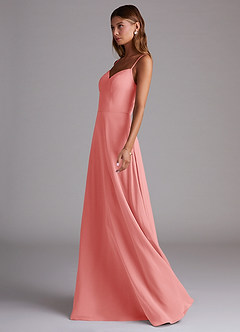 Azazie Marley Bridesmaid Dresses Coral A-Line Off the Shoulder Chiffon Convertible Dress image6
