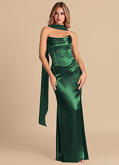 Azazie Sorrel Abiti da Damigella Abito Convertibile Sirena in Raso Metallizzato Corsetto Verde Scuro image3