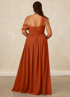 Christian Siriano Bridal for Azazie 1014 Bridesmaid Dresses Burnt Orange A-Line Off the Shoulder Chiffon Dress image17
