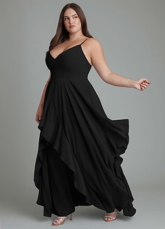 Azazie Zaina Abiti da Damigella Abito A-Line in Chiffon Nero image4