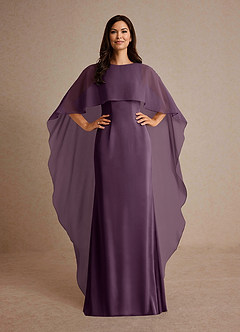 Azazie Milfred vestidos de madre de la novia Vestido de Ciruela de Satén Elástico de Recto con Cuello de barco image2