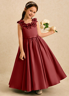 Azazie Eden Robe Demoiselle D'honneur Fillette Robe Princesse en Mat Satiné Plissée Rouille image2