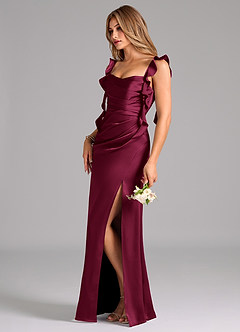 Azazie Jessamine Rochii de domnișoară de onoare Teacă Corset Satin elastic Lungime până la podea Rochie image5