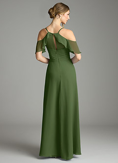 Azazie Dakota Bridesmaid Dresses Olive A-Line V-Neck Pleated Chiffon Dress image2