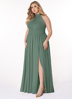 Azazie Iman Bridesmaid Dresses Eucalyptus A-Line A-Line Ruched Chiffon Dress image3