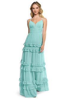 Azazie Rachel Bridesmaid Dresses Aqua A-Line Chiffon Dress image1