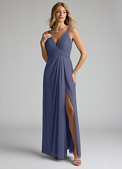 Azazie Maren Allure Bridesmaid Dresses Stormy A-Line V-Neck Lace Chiffon Dress image1