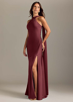 Azazie Kinsley Bridesmaid Dresses Merlot Mermaid Side Slit Stretch Satin Dress image3