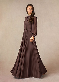 Azazie Adellah vestidos de madre de la novia Vestido de Ganache de Gasa de Corte en A con Plisado image2