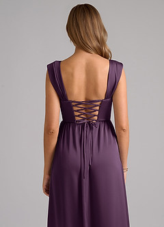 Azazie Hattie Robes de demoiselle d'honneur Robe Trapèze en Satin extensible Corset Prune image7