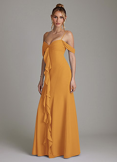 Azazie Karmela Bridesmaid Dresses Butterscotch A-Line Off the Shoulder Chiffon Dress image5