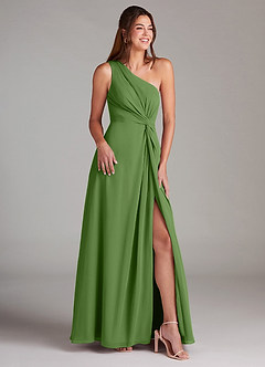 Azazie Brooke Brautjungfernkleider A-Linie One-Shoulder Chiffon Kleid Basilikum image4