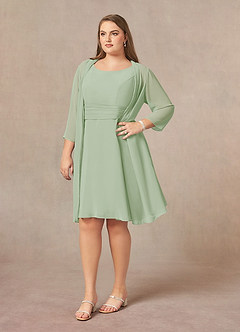 Azazie Shirley Mother of the Bride Dresses Dusty Sage A-Line Scoop Pleated Chiffon Dress image10