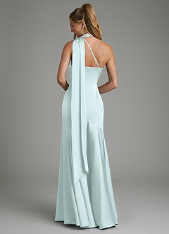 Azazie Amara Bridesmaid Dresses Sea Glass Mermaid One Shoulder Stretch Satin Dress image2