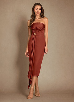 Azazie Dinanta Mother of the Bride Dresses Terracotta Column Pleated Chiffon Dress image4