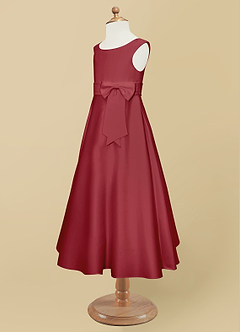 Azazie Lindy Flower Girl Dresses Pomegranate A-Line Pleated Matte Satin Dress image12