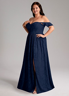 Azazie Denisse Bridesmaid Dresses Dark Navy A-Line Ruched Floral Burnout Dress image11