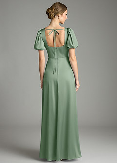 Azazie Fyona Abiti da Damigella Abito A-Line in Raso Elasticizzato Plissettato Matcha image7