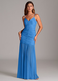 Azazie Aimie Bridesmaid Dresses Blue Jay Mermaid Mesh Dress image1