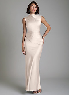 Azazie Lumia Bridesmaid Dresses White Alabaster Sheath Corset Stretch Satin Dress image1