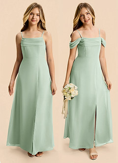 Azazie Lilly Junior Abito A-Line in Chiffon Plissettato Agave image1