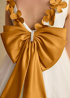 Azazie Lilli Robe Demoiselle D'honneur Fillette Robe Trapèze en Tulle Arc Ivoire Caramel Au Beurre image6